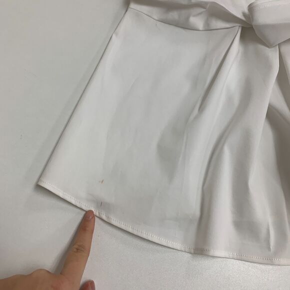 New York & Company Blouse Womens 4 White Tie Waist Surplice Sleeveless Stretch - Picture 11 of 14